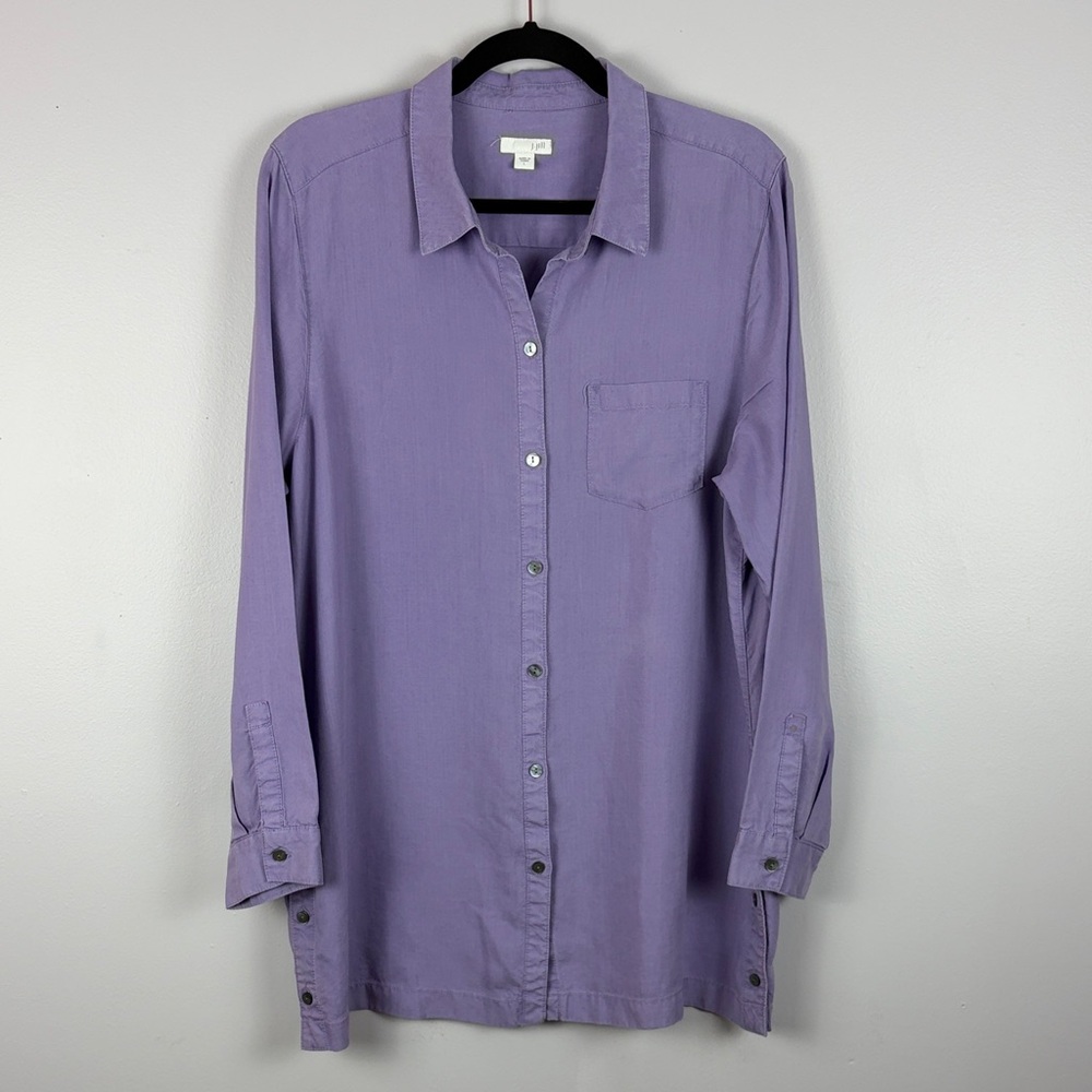 J. Jill Classic Button-Down Long Sleeve Tunic Shirt 100% Tencel Large Lavender - Picture 2 of 12